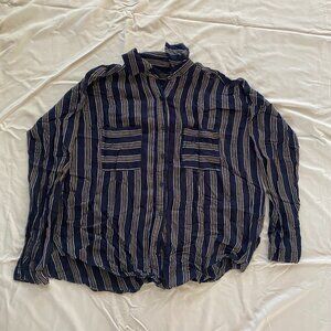 Blue, Bronze, and White Stripped Button-Up